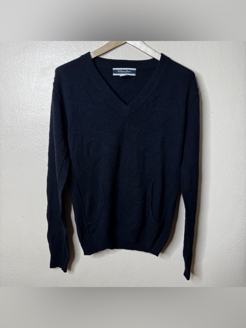 William Rast Sweater Men’s Large Black Wool Silk Cashmere V-Neck Pocket Pullover